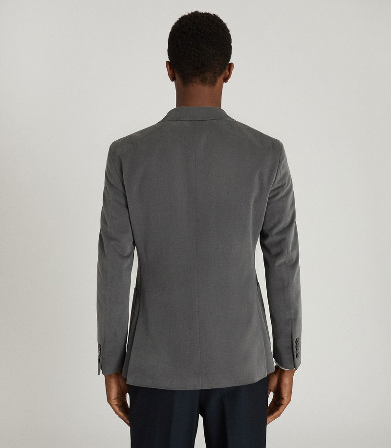 REISS Monument Moleskin Single Breasted Blazer in Charcoal Endource