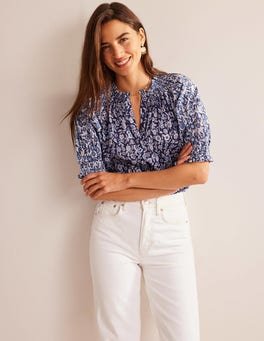 BODEN Remix Cotton Top in Porcelain Blue, Pansy Bloom