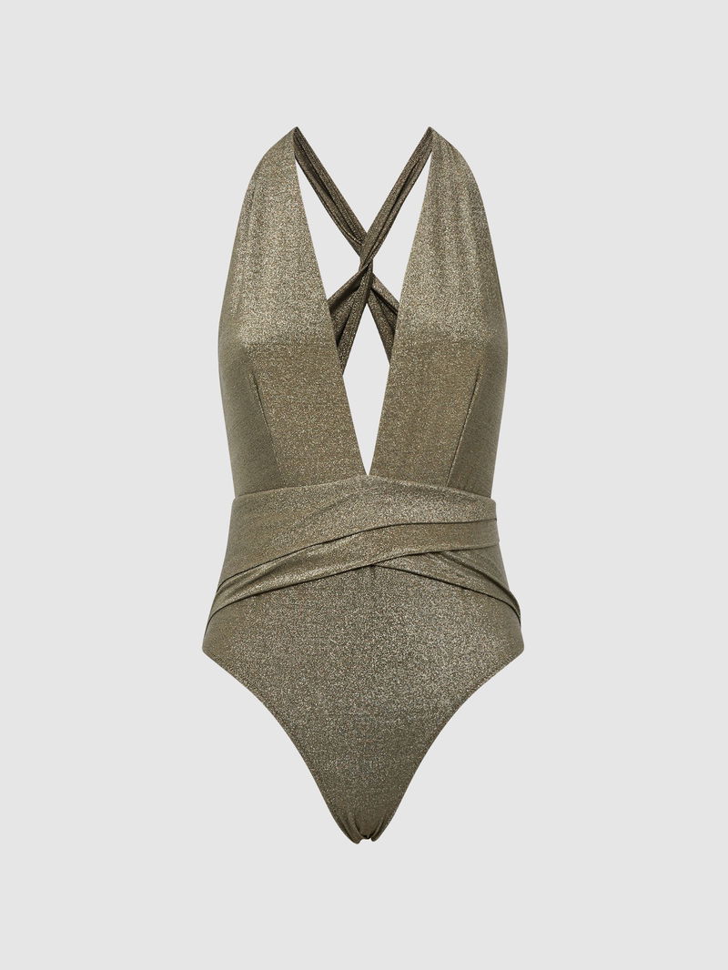 REISS Leela Metallic Swimsuit in Gold | Endource