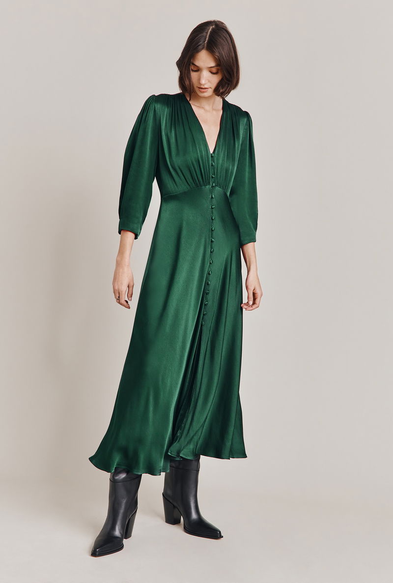 GHOST Madison Satin Midi Dress | endource