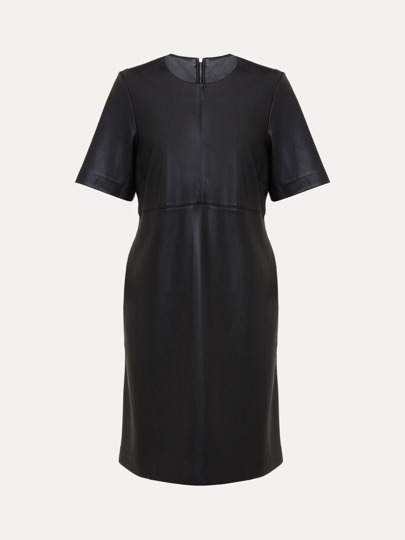 slim fit dress slacks Black Faux Leather Contrast Trim Mini Shift Dress main image 1