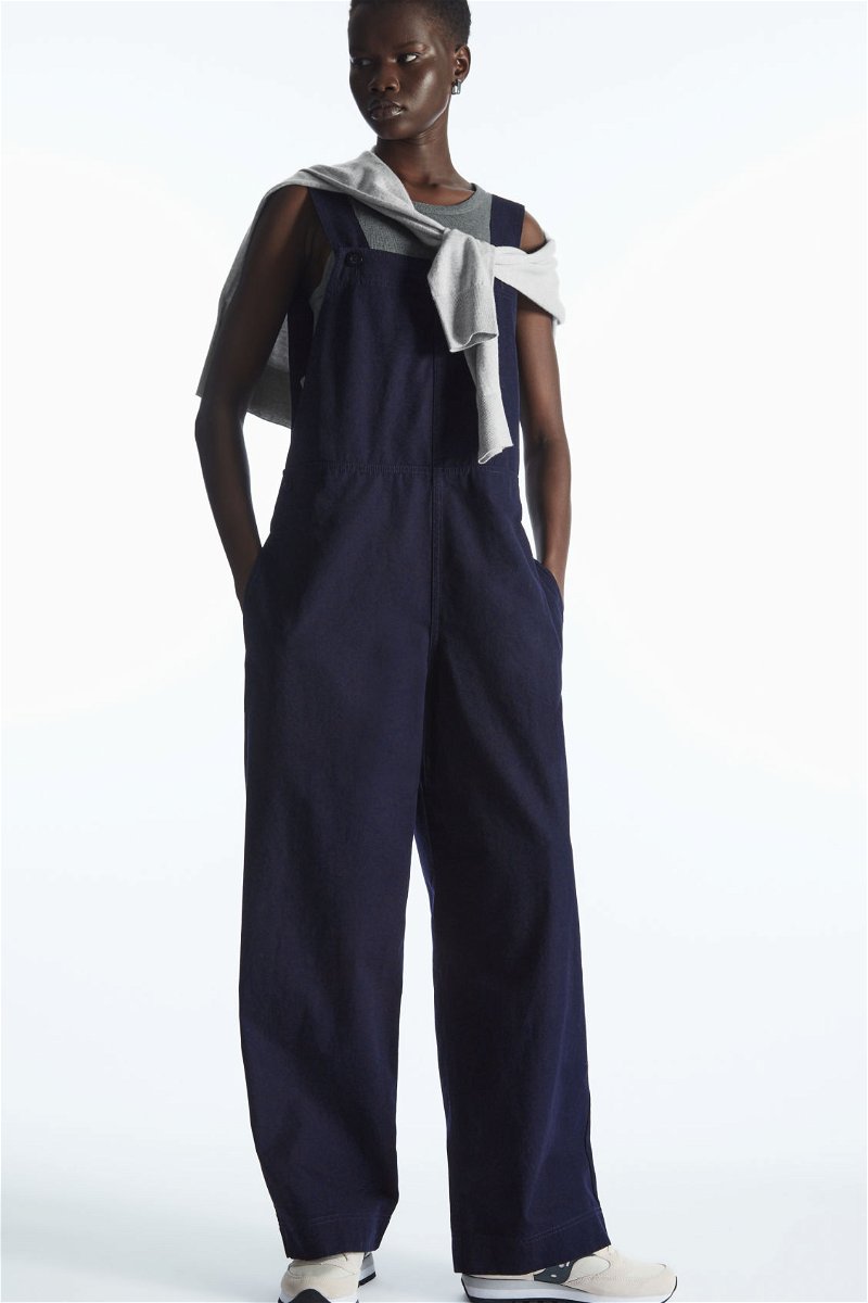 WRAP-BACK WIDE-LEG DUNGAREES - NAVY - COS