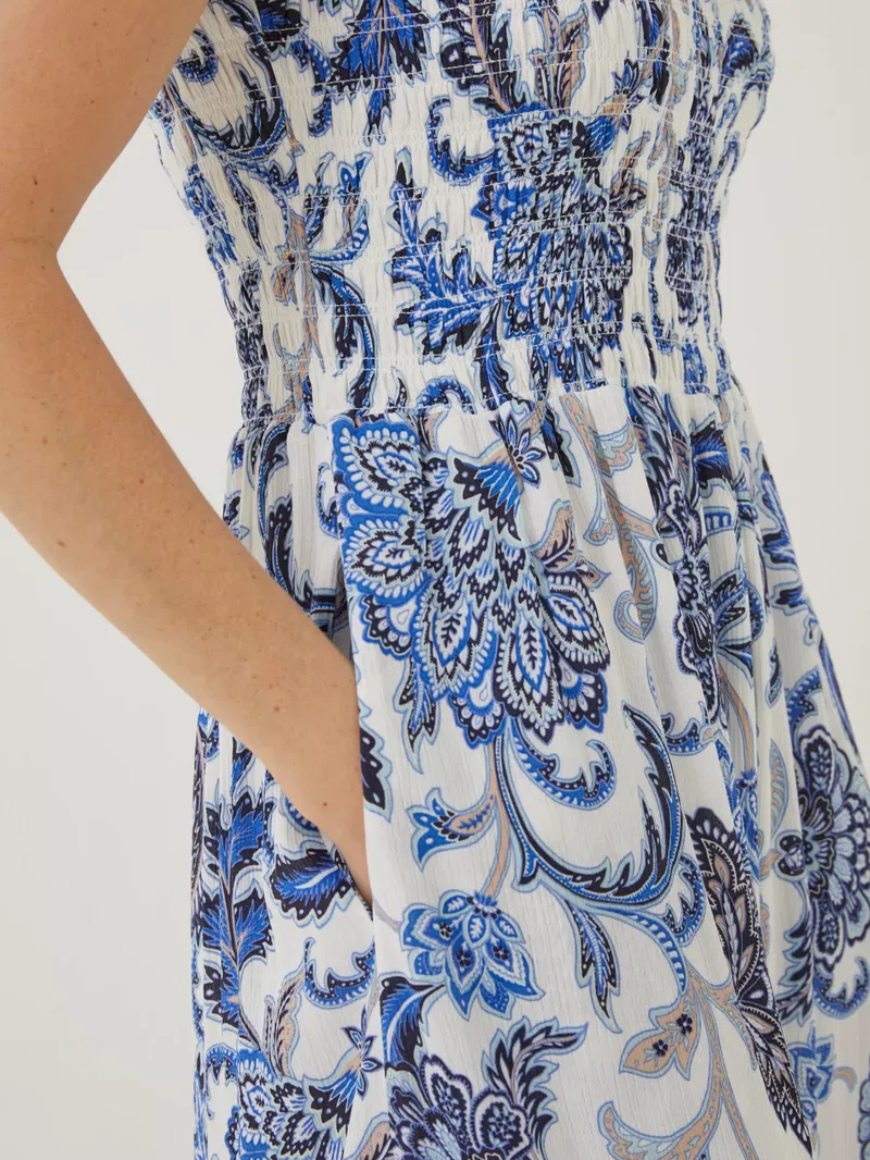 knee length dresses for ladies Cream White Casual Midi Dress with Floral Print– PromGirl main image 0