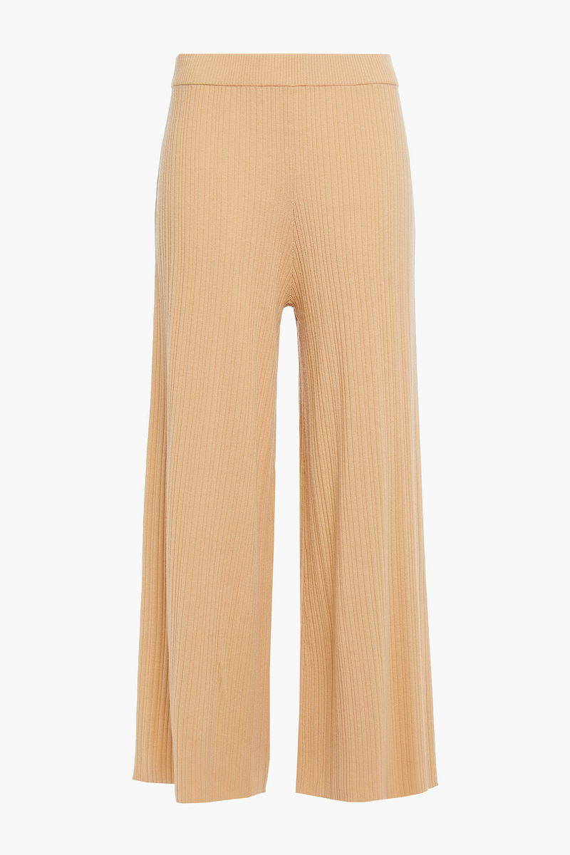 NINETY PERCENT Ribbed Lyocell-Blend Wide-Leg Pants in Neutral | Endource