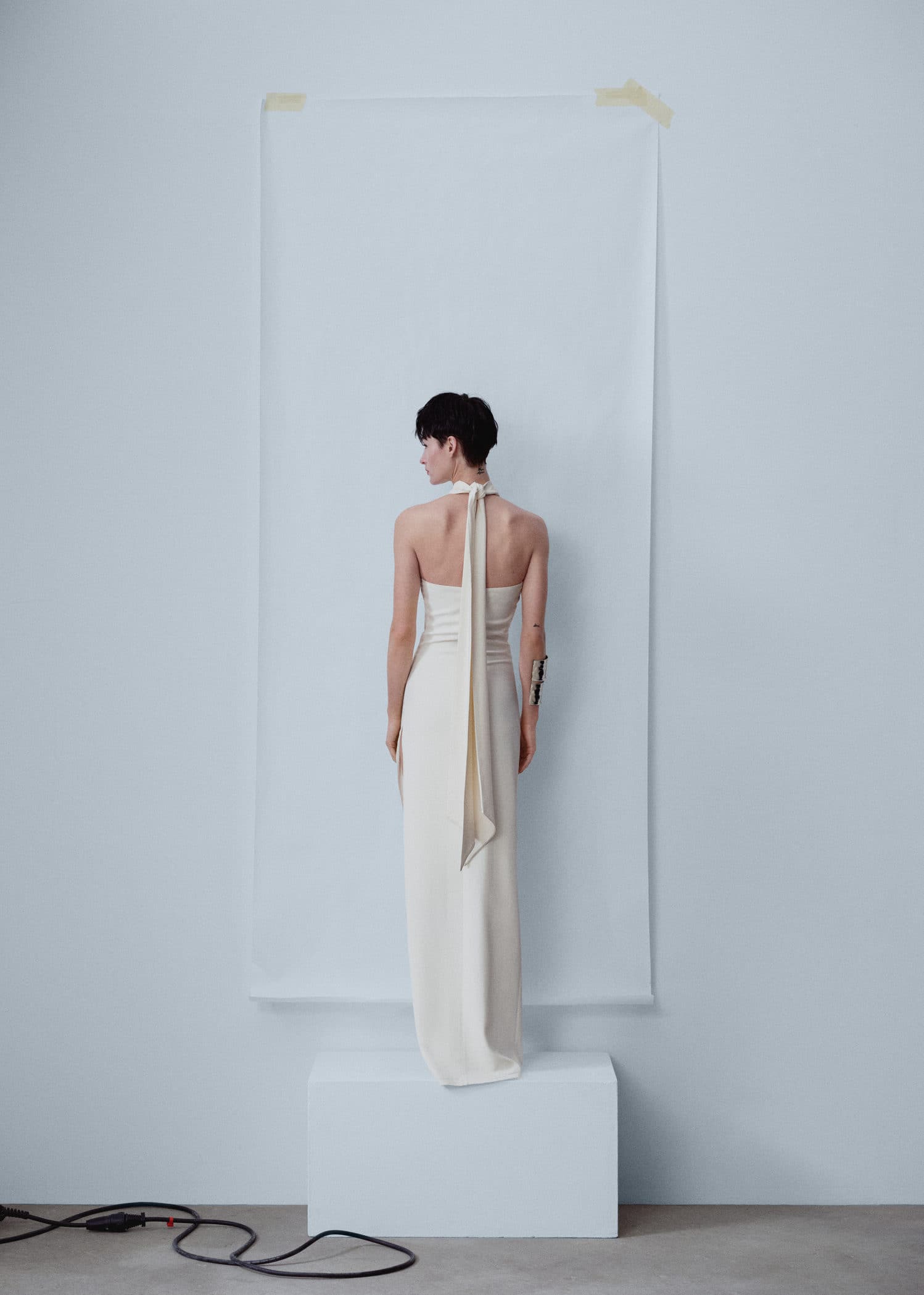 white christmas dresses Mango Pine Overlap Side Slit Maxi Dress in Light Cream