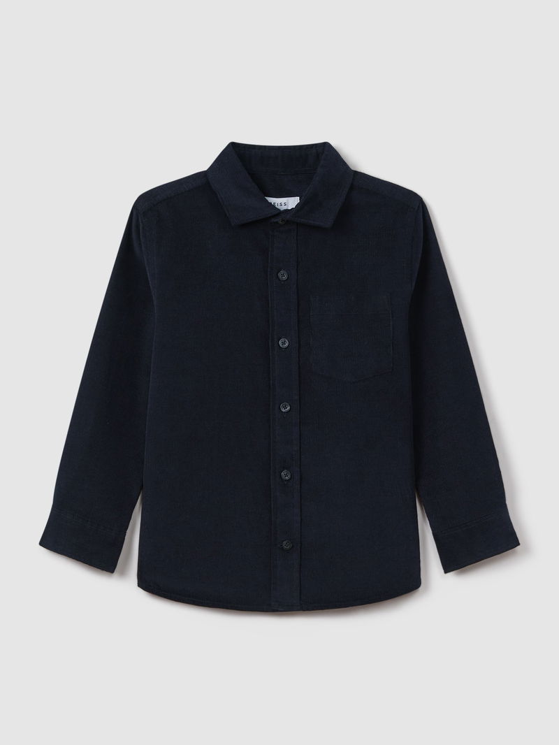 REISS Albion Corduroy Cutaway Collar Shirt in Navy | Endource