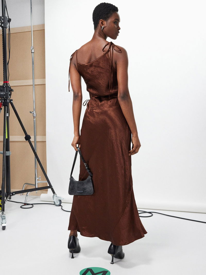 ACNE STUDIOS Dayla Textured-Satin Maxi Dress in Brown | endource