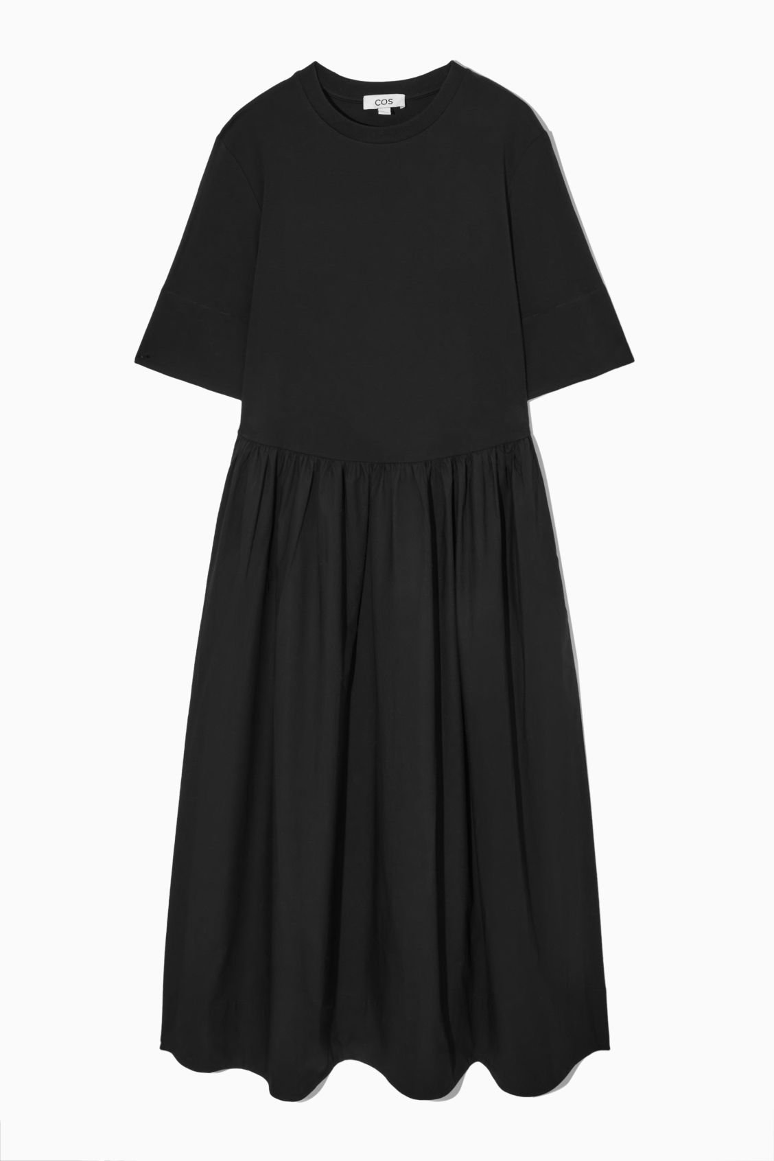 Dresses  Womens COS SILK PANEL T-SHIRT DRESS BLACK ~ Theatre