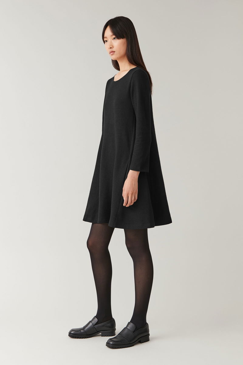 COS A-Line Wool-Cotton Dress in Black | Endource