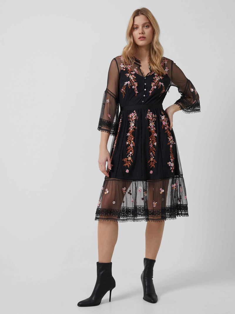 FRENCH CONNECTION Arabelle Embroidered Sheer Lined Dress | endource
