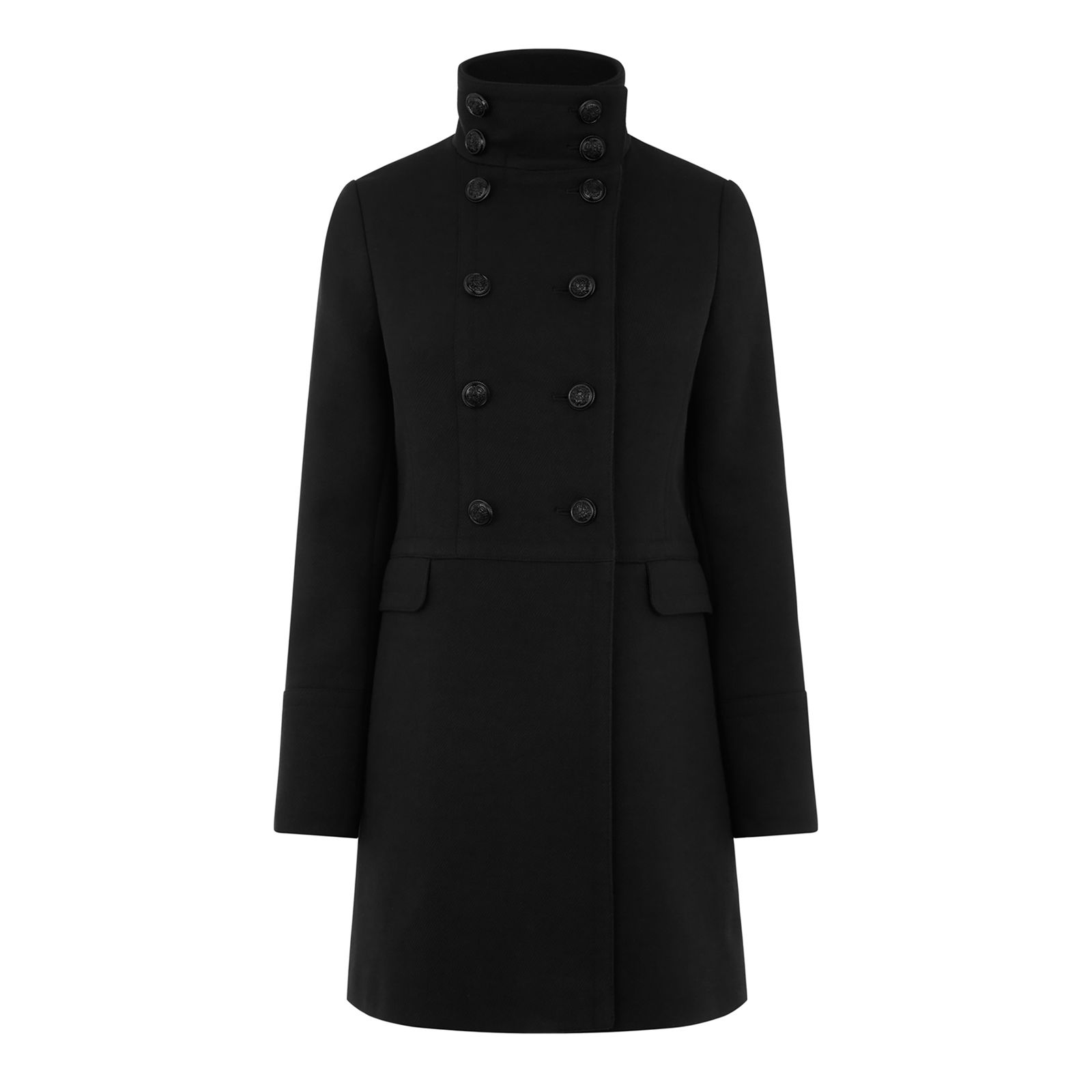 WAREHOUSE Funnel Pea Coat in Black | Endource