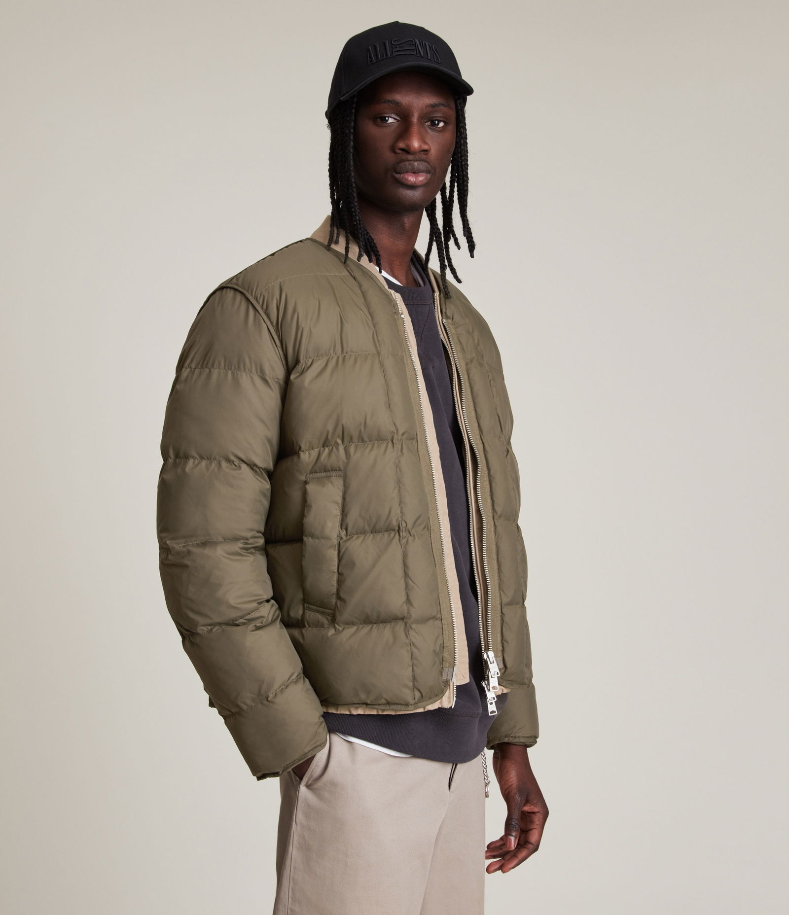 ALLSAINTS Noor 2-In-1 Jacket in ARMY GREEN/SAND | Endource