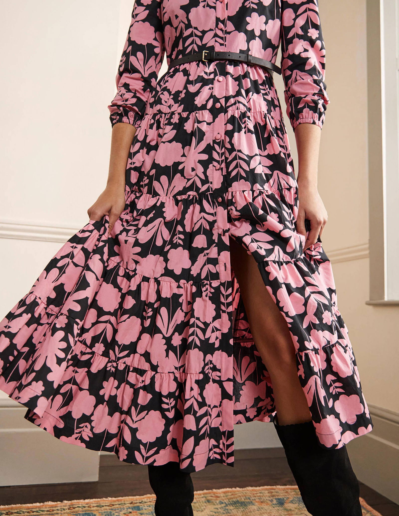 knee length dresses for ladies Tala Tiered Jersey Maxi Dress-Bright Blue, Ornate Floret main image 1