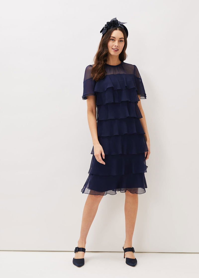 PHASE EIGHT Nika Layered Shift Dress in Navy | Endource