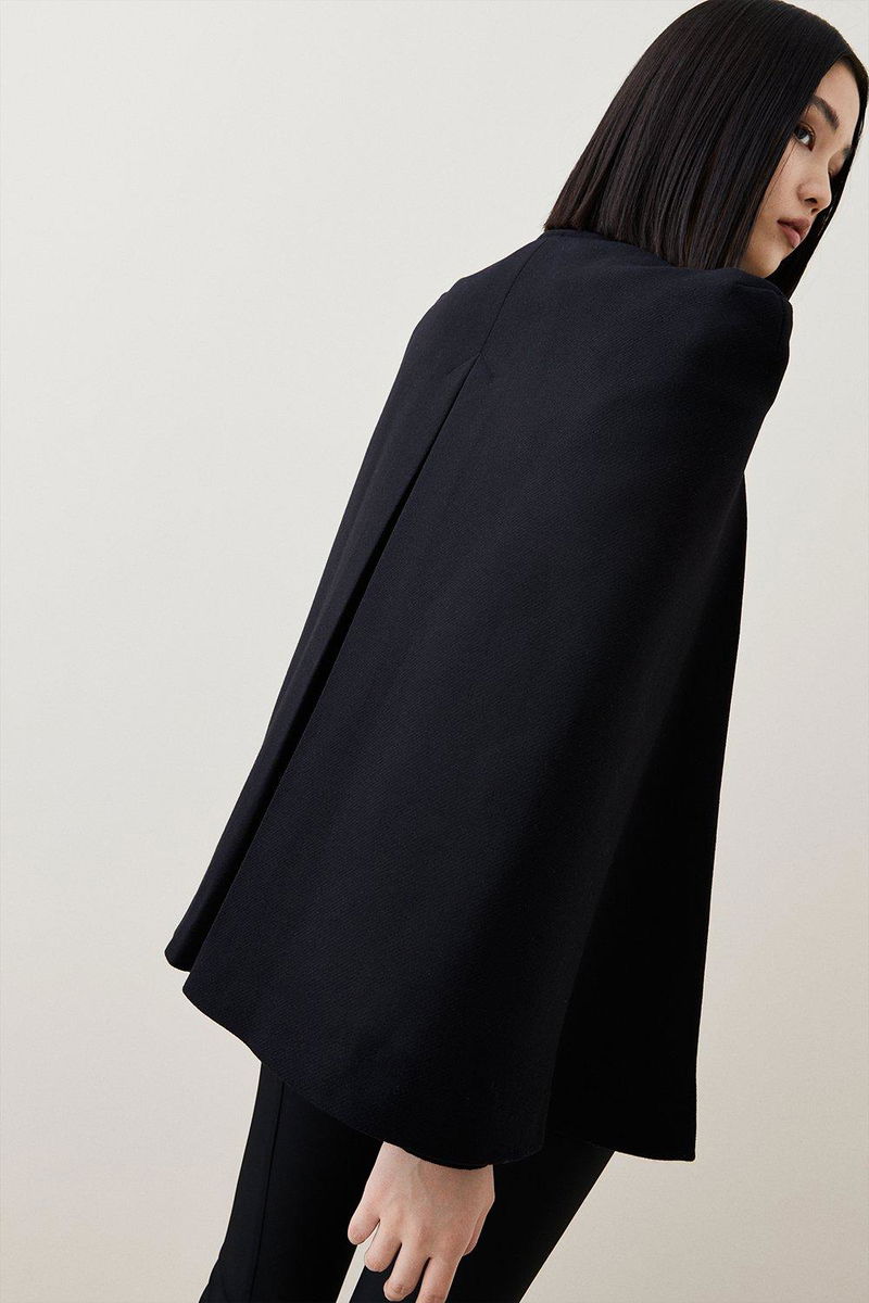 18.01 Italian Wool Cashmere Whipstitch Cape Coat