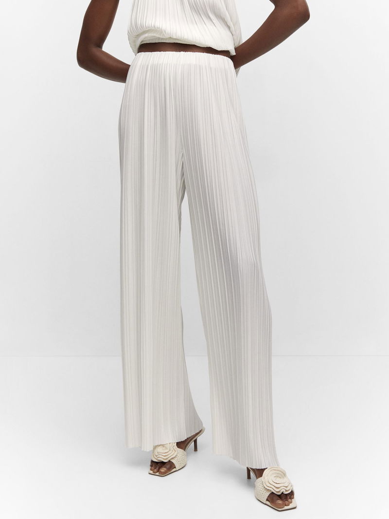 Mango Parma Pleated Wide Leg Trousers In Light Beige 