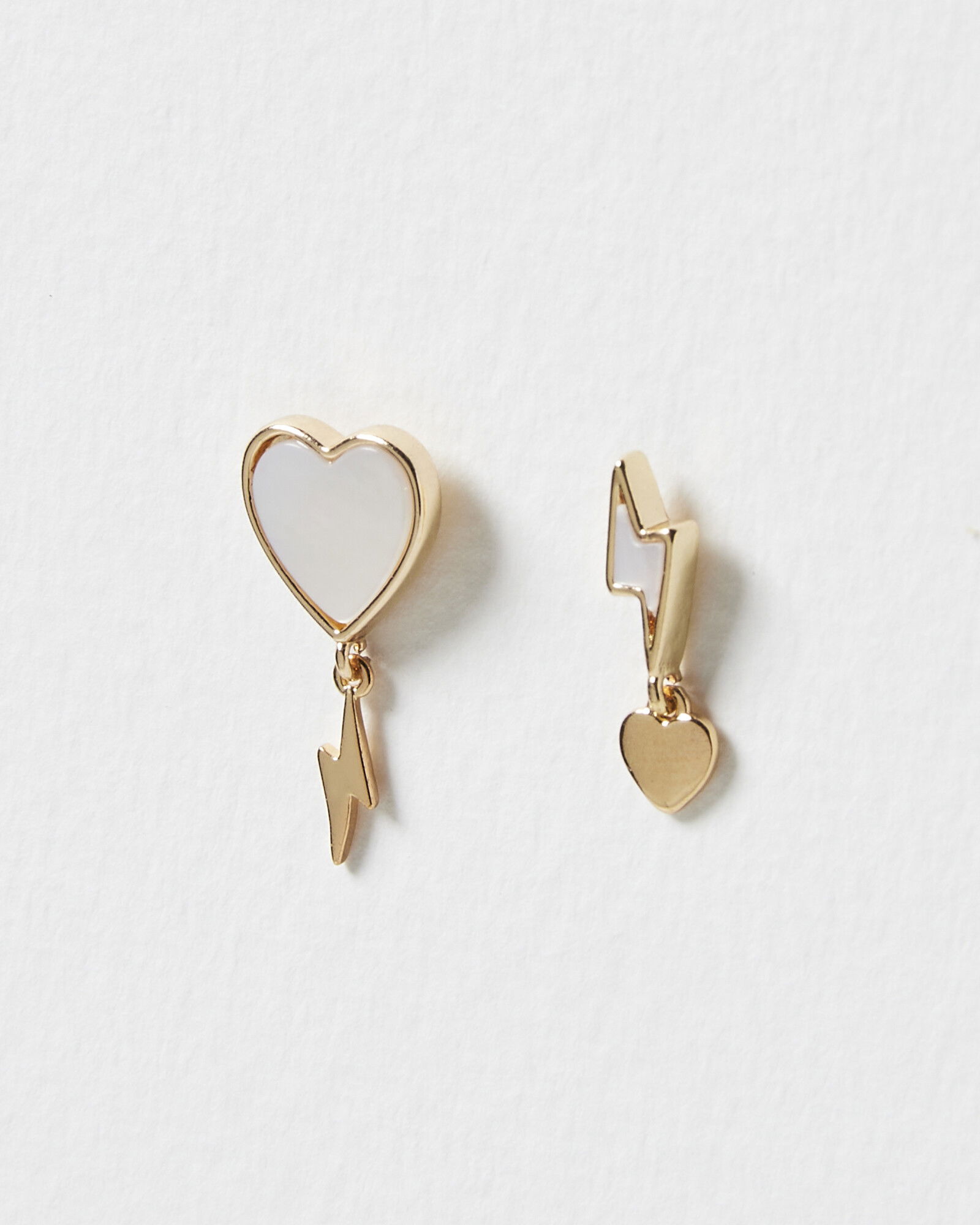 OLIVER BONAS Evie Mismatch Heart & Lightning Bolt Shell Drop Stud