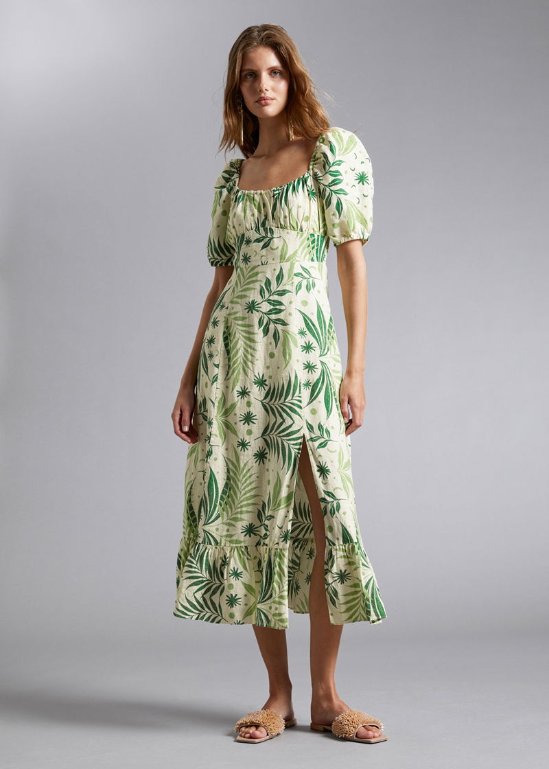 & OTHER STORIES Puff Sleeve Linen Midi Dress | endource