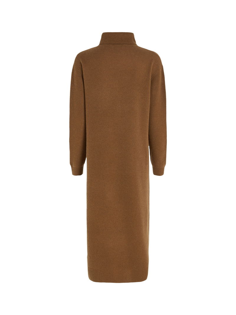 camel roll neck ribbed knitted midi dress Reiss Zeta