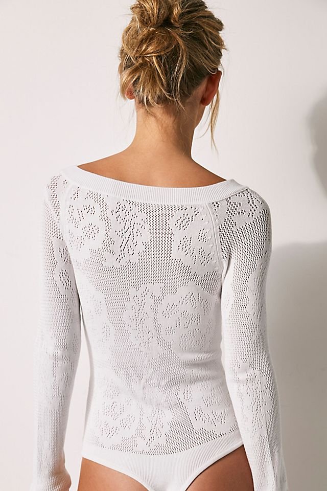 Free People Intimately Long Sleeve Day & Night Holly Berry Lace Bodysuit  Size S