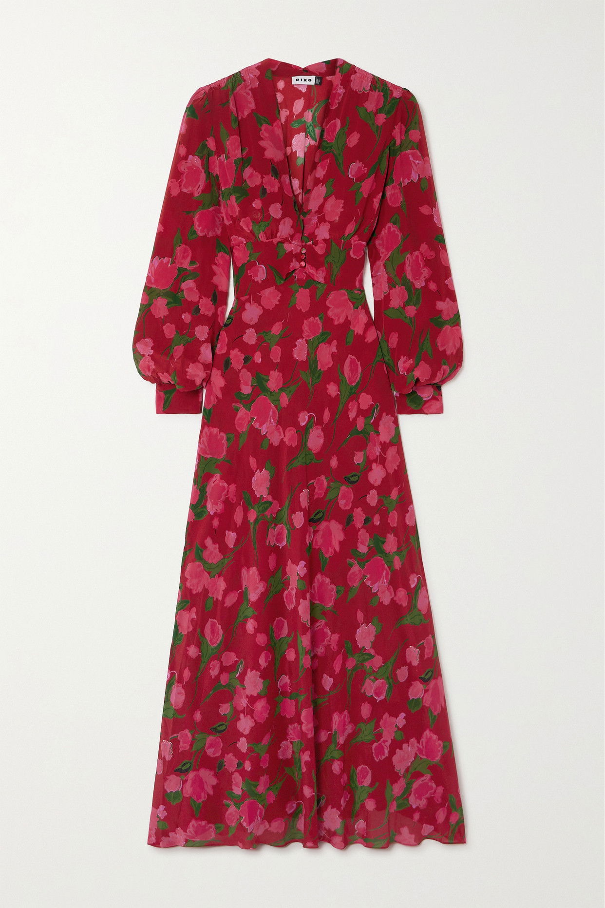 FIORRA Women's Red Floral Printed Dress - Georgette Fabric With Crepe Lining, Knee-Length Skater Dress