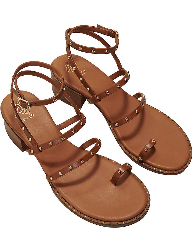 MAJE Stud-Embellished Heeled Leather Sandals endource