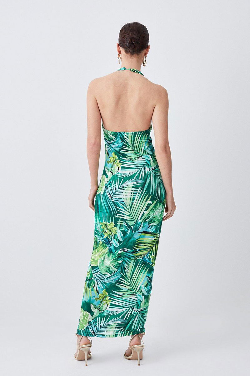 KAREN MILLEN Petite Palm Print Halter Maxi Dress endource