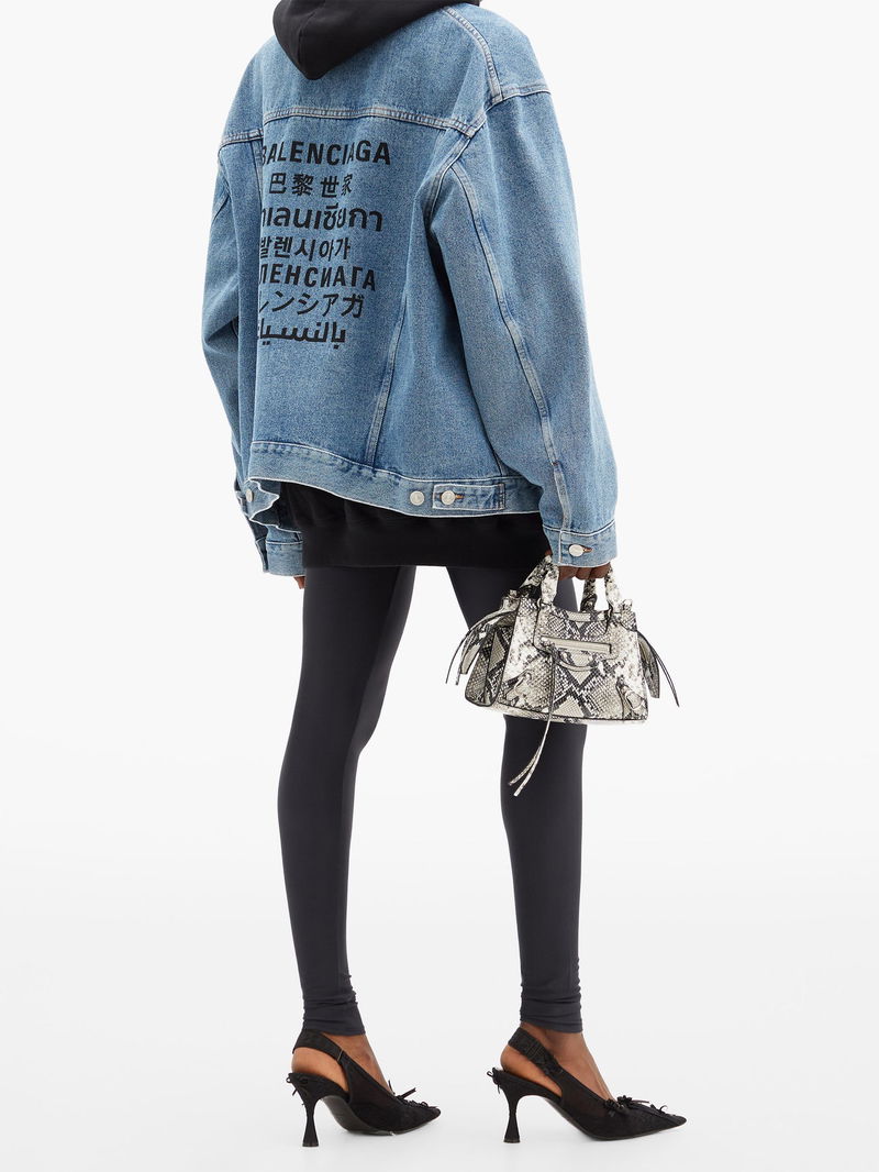 balenciaga logo print denim jacket