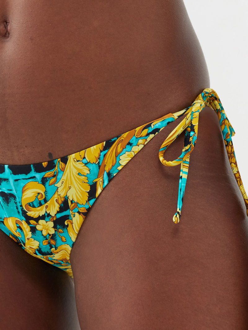 Versace Baroque-Print Tie-Side Bikini Briefs in Blue