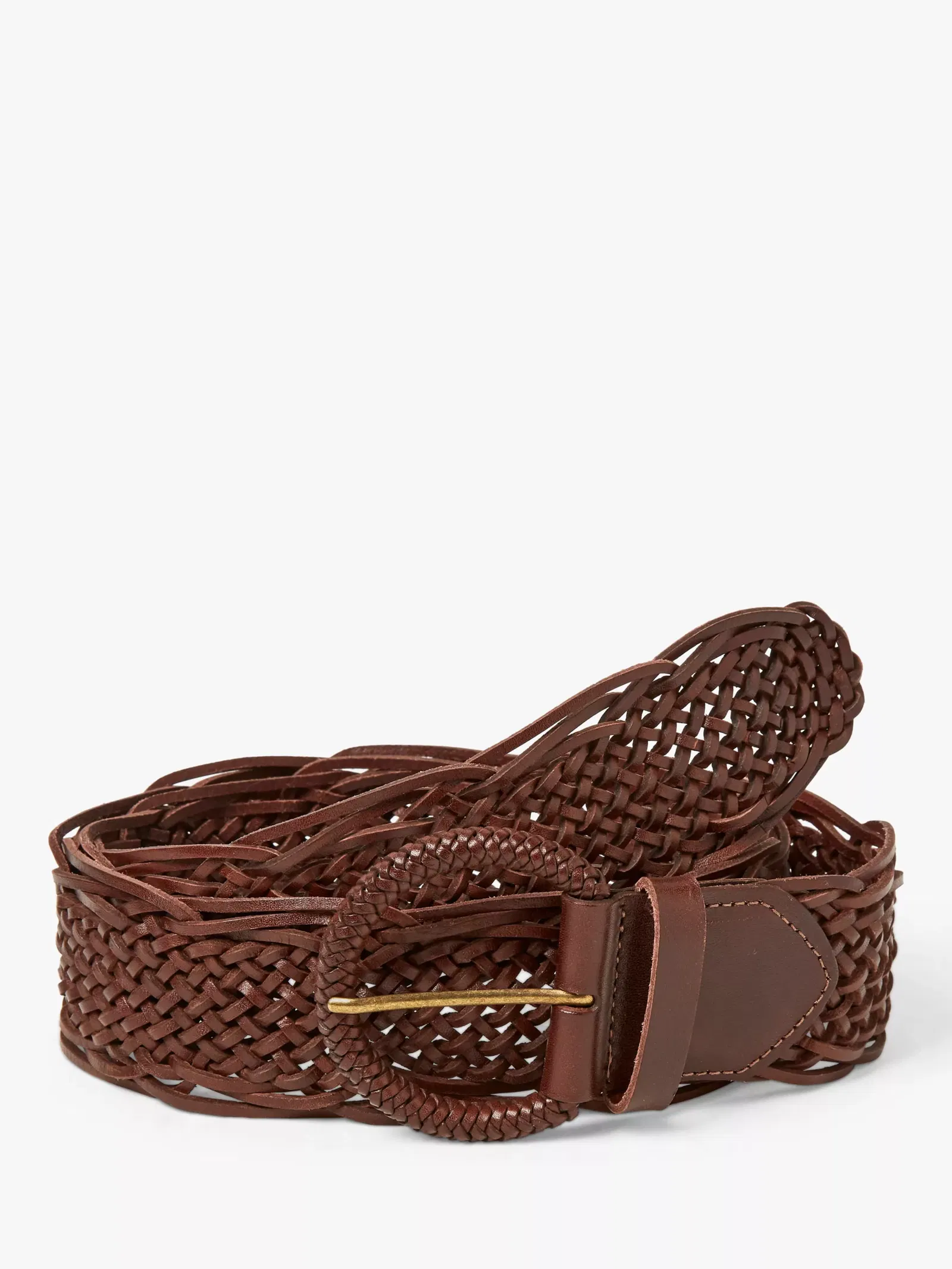 FATFACE Wide Leather Plait Belt in Chocolate | Endource