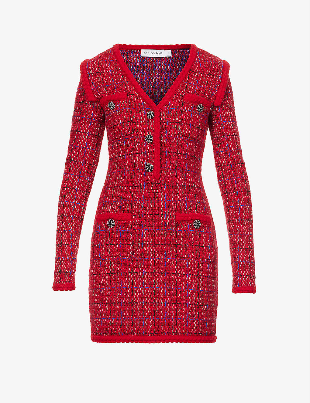 SELF-PORTRAIT Melange V-Neck Wool-Blend Mini Dress | endource SELF-PORTRAIT Melange V-Neck Wool-Blend Mini Dress | endource