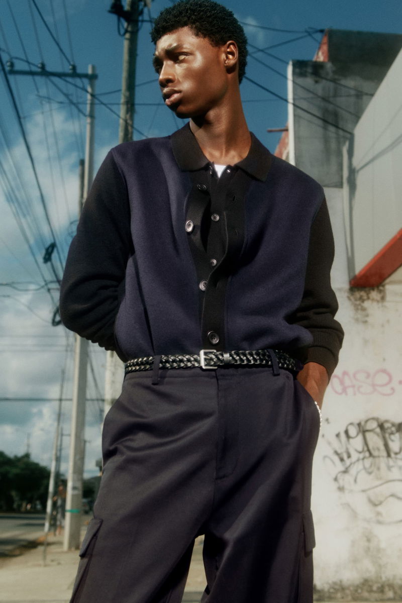 COS Colour-Block Panelled Wool Cardigan in BLACK / NAVY | endource 