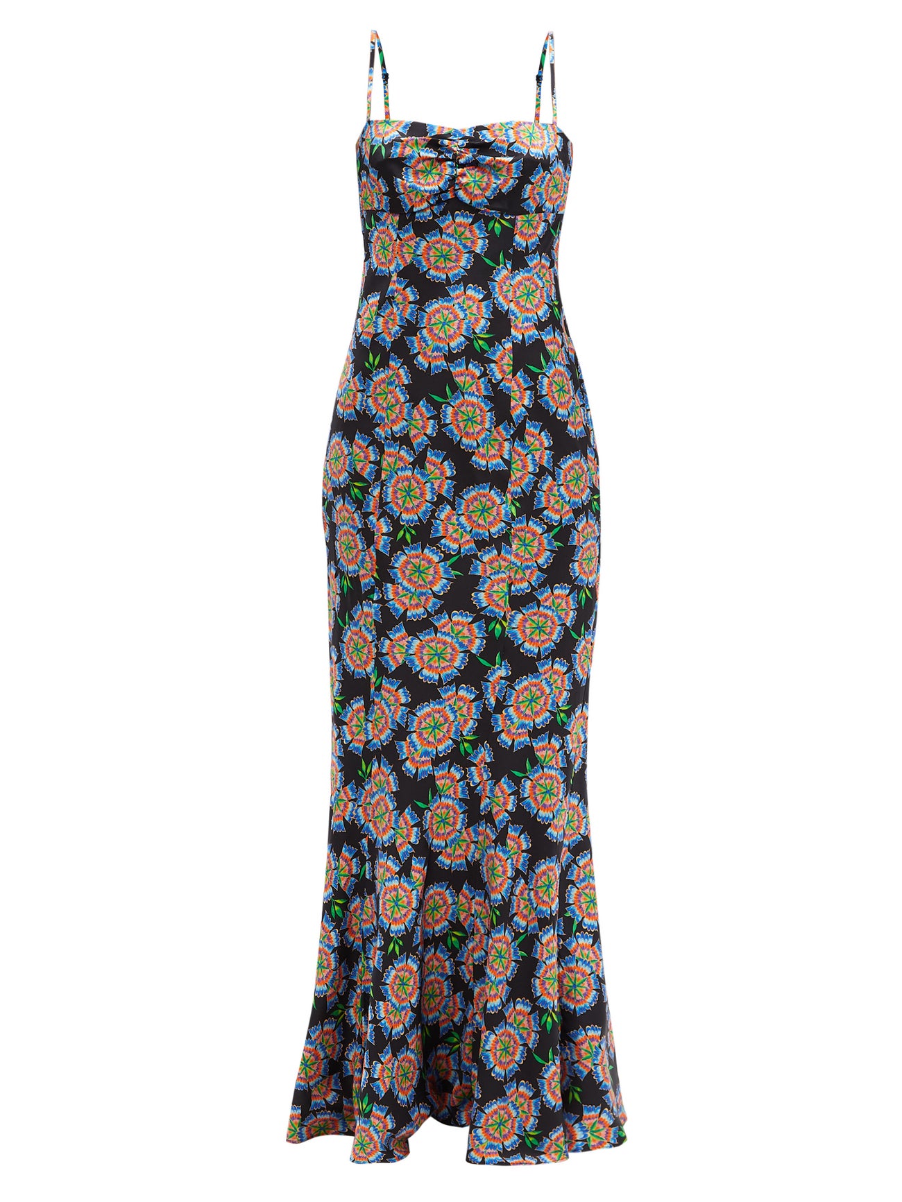 SALONI Renee Dragon Fruit-Printed Silk Maxi Dress in Black | Endource