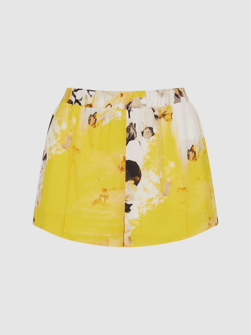 Yellow-Grey Ikat Womens Shorts