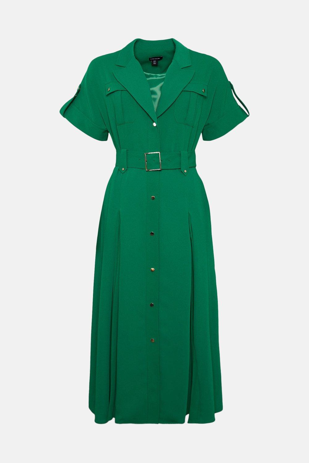 open lace back dress Karen Millen Cream Tailored Crepe Pleated Midi Shirt Dress UK 10 main image 1