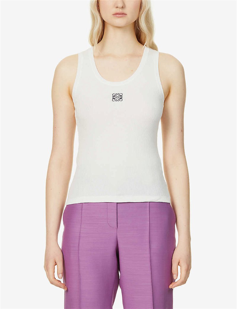 LOEWE Embroidered ribbed stretch-cotton tank