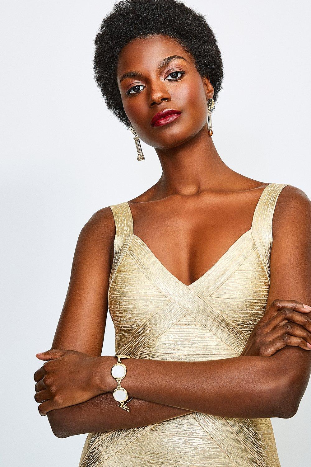 KAREN MILLEN Metallic Foil Bandage Knit Dress | endource