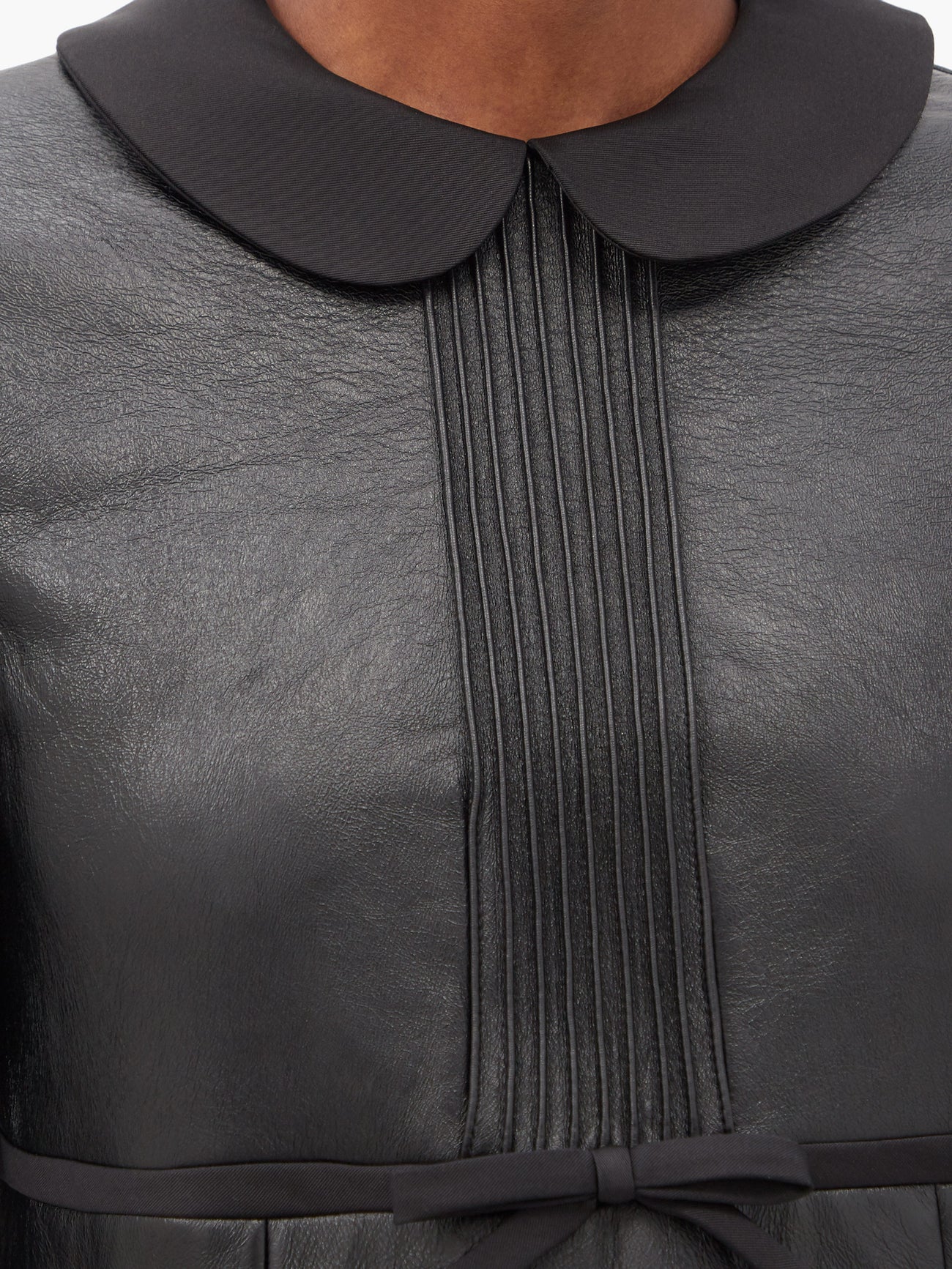 MIU MIU Round Collar Pleated Leather Dress | endource