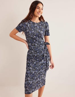 boden knot front jersey midi dress BODEN Knot Front Jersey Knit Midi Dress Blue Floral Print 8P