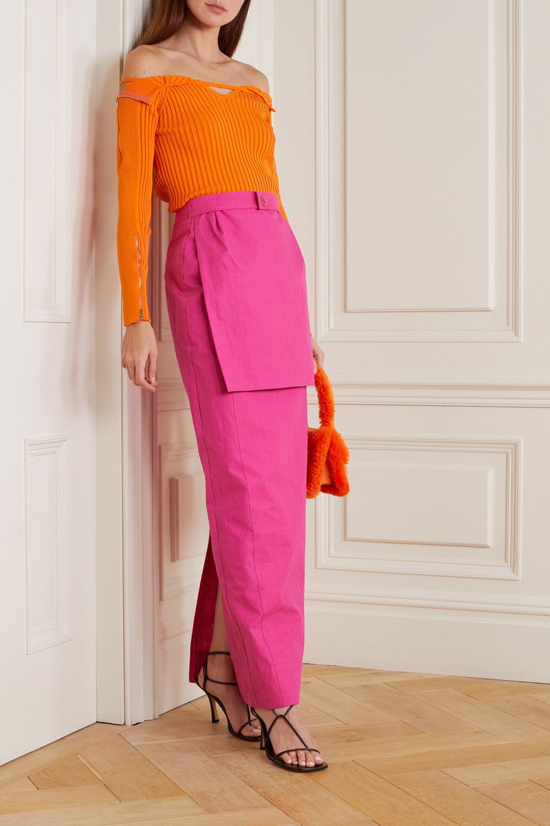 JACQUEMUS Oro Off-The-Shoulder Cutout Ribbed-Knit Top endource