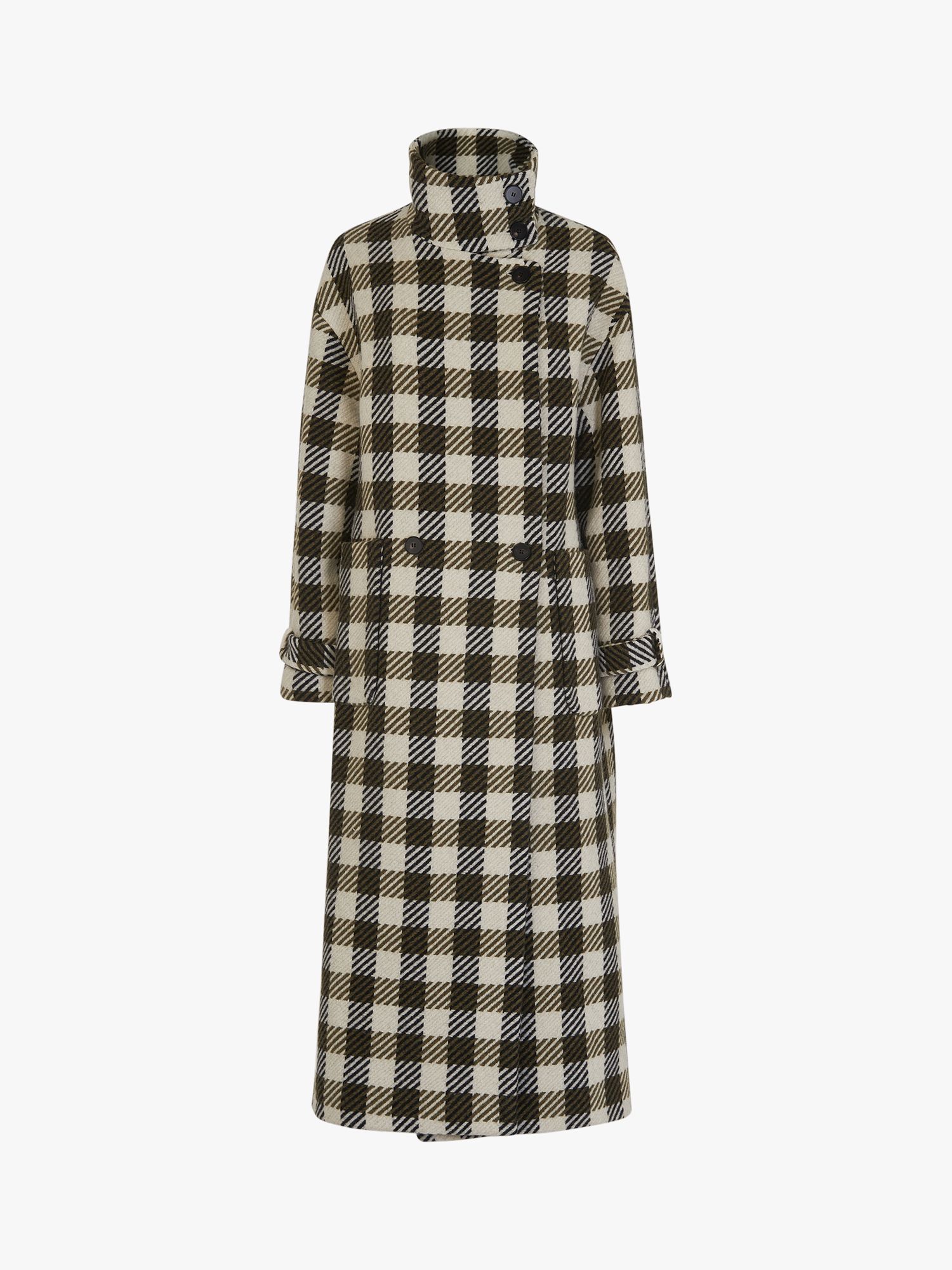 WHISTLES Gabriella Wool Blend Check Coat in Green/Multi Endource
