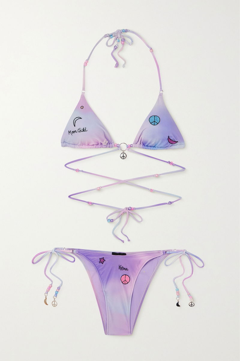 LESLIE AMON Flavia Embroidered Tie-Dyed Triangle Bikini endource