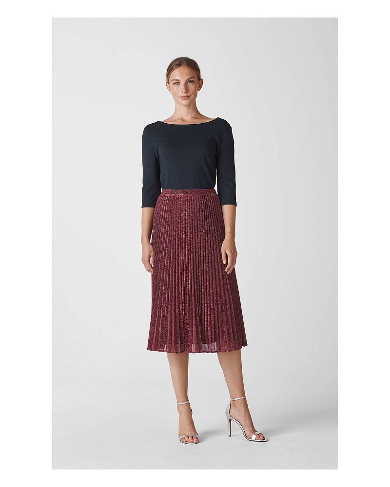 WHISTLES Sparkle Pleated Skirt in Pink