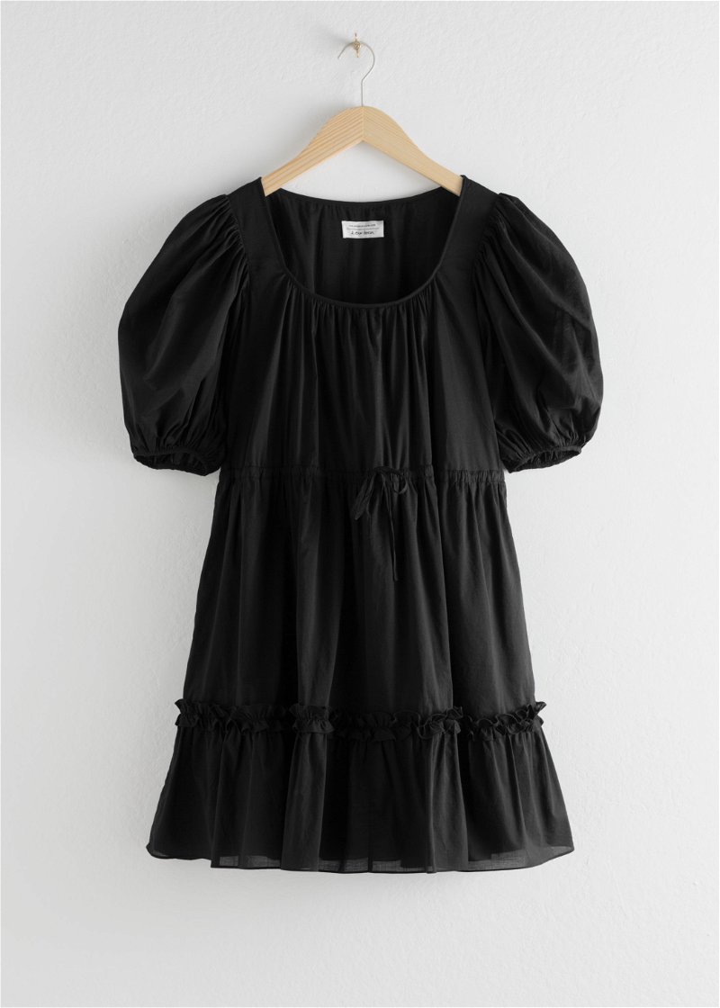 & OTHER STORIES Cotton Puff Sleeve Mini Dress in Black | Endource
