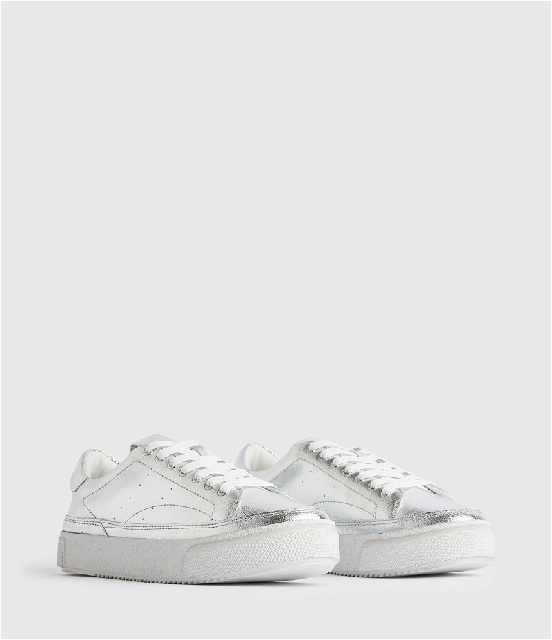 ALLSAINTS Trish Leather Trainers in Silver | Endource