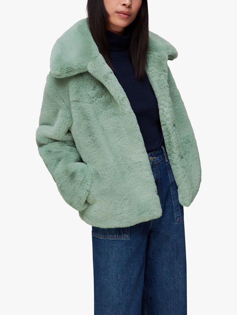 WHISTLES Drew Faux Fur Coat in Pale Blue Endource
