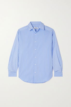 TEKLA Striped Organic Cotton-Poplin Pajama Shirt in Blue