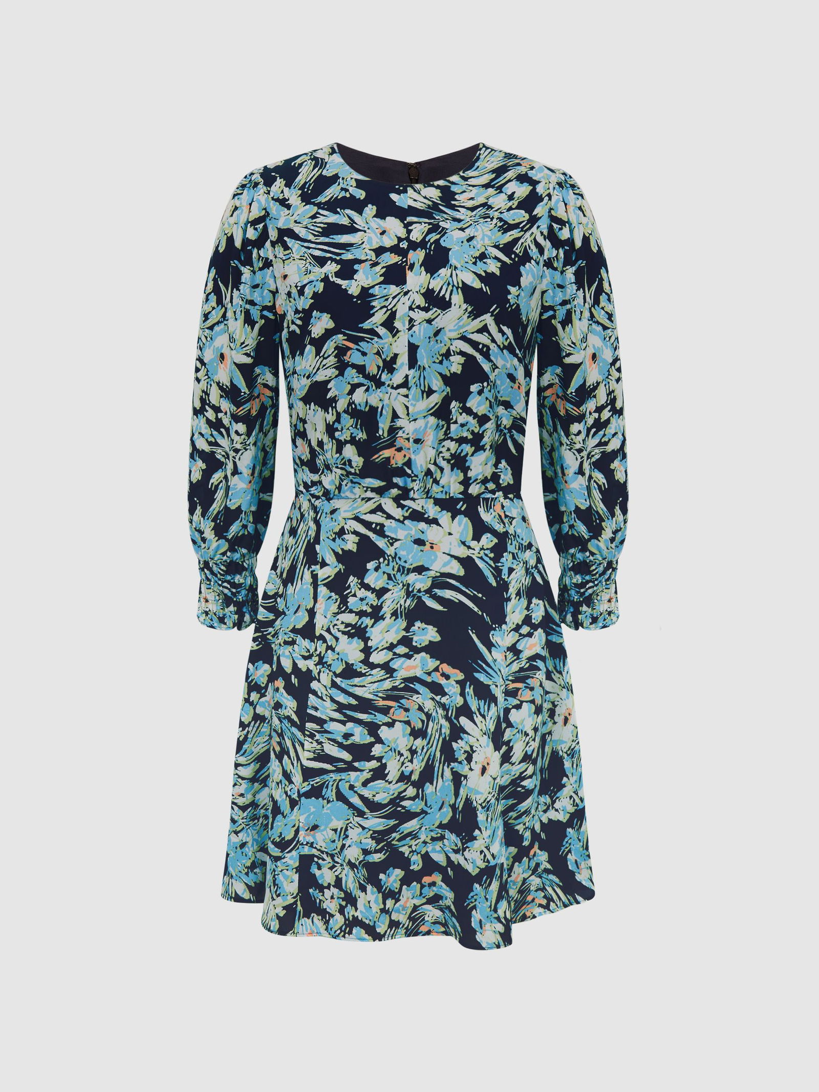 REISS Annie Floral Print Mini Dress in Navy/Blue | Endource