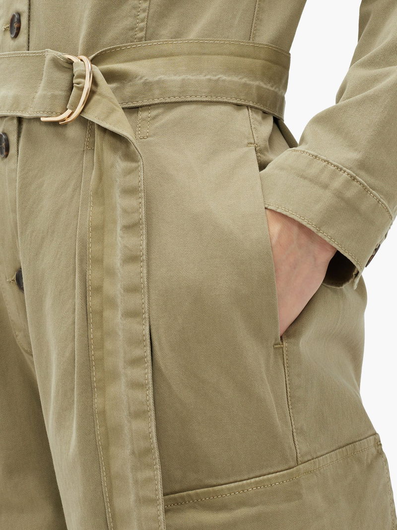 Short Sleeve Twill Belted Cargo Jumpsuit