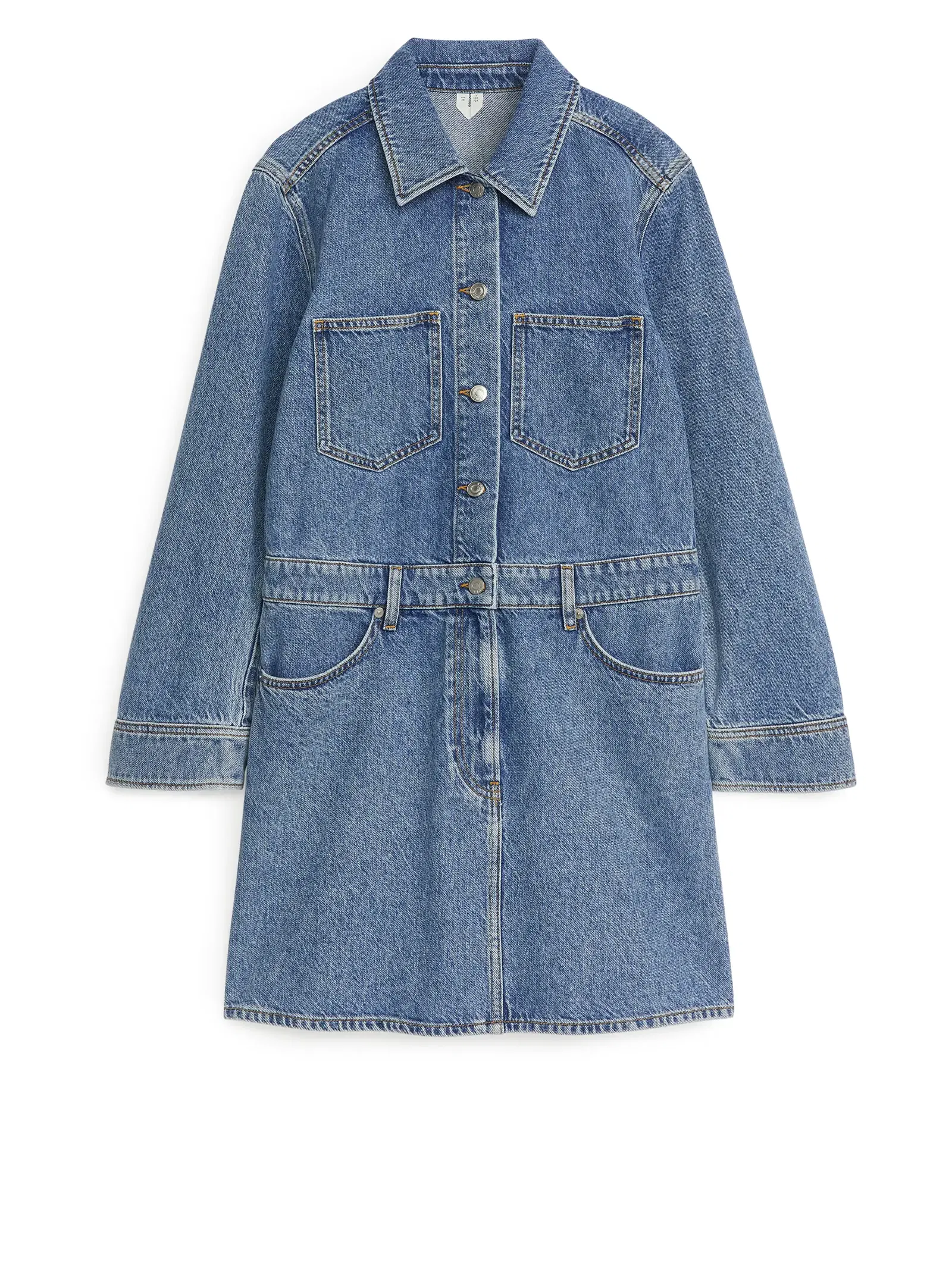 arket denim dress ARKET volume sleeveless denim dress in darkwash blue